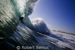 Rare breed...bodysurfer at Newport Point, CA... by Robert Bemus 